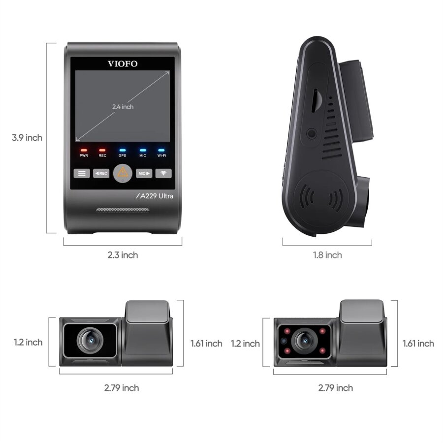 Viofo A229 Ultra 3 Kameralı Ön+İç+Arka 4K+4K+1080P Sony Starvis 2 Sensörlü HDR Wi-Fi 6 GPS'li Araç Kamerası - 7