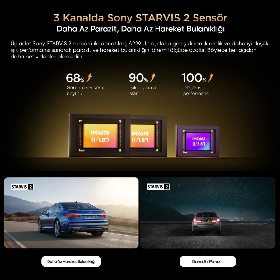 Viofo A229 Ultra 3 Kameralı Ön+İç+Arka 4K+4K+1080P Sony Starvis 2 Sensörlü HDR Wi-Fi 6 GPS'li Araç Kamerası - 9