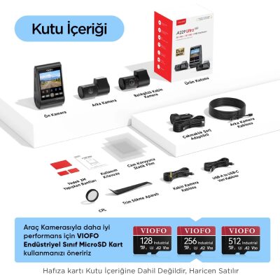 Viofo A229 Ultra 3 Kameralı Ön+İç+Arka 4K+4K+1080P Sony Starvis 2 Sensörlü HDR Wi-Fi 6 GPS'li Araç Kamerası - 11