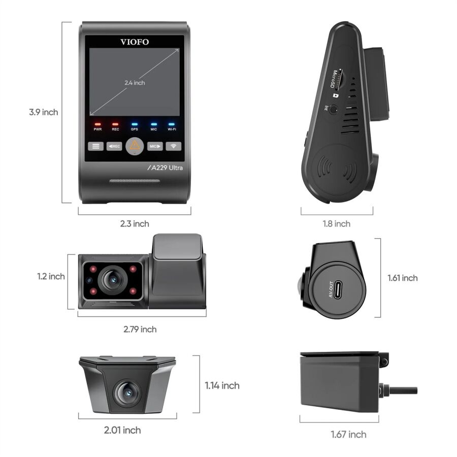 Viofo A229 Ultra 3 Kameralı Ön+İç+Arka Dış Su Geçirmez 4K+4K+1080P Sony Starvis 2 Sensörlü HDR Wi-Fi 6 GPS'li Araç Kamerası - 5