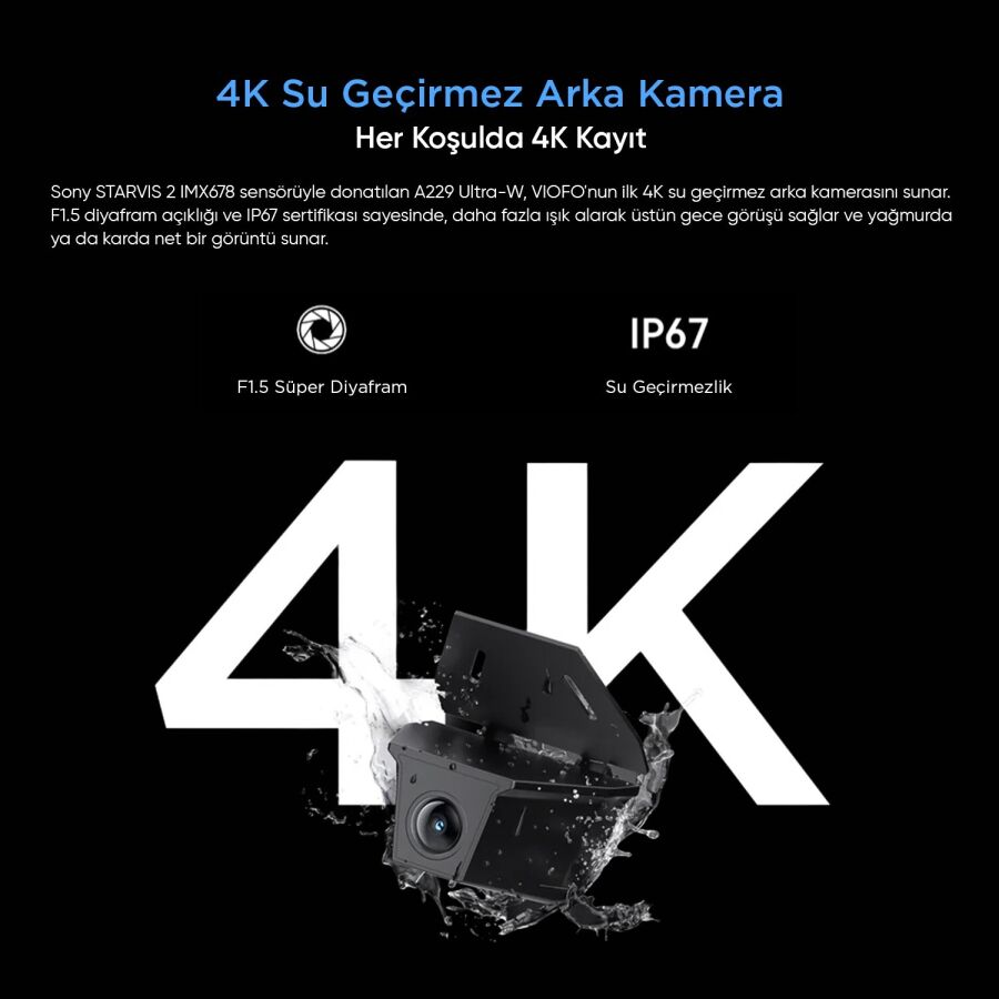 Viofo A229 Ultra 3 Kameralı Ön+İç+Arka Dış Su Geçirmez 4K+4K+1080P Sony Starvis 2 Sensörlü HDR Wi-Fi 6 GPS'li Araç Kamerası - 9