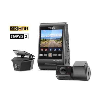 Viofo A229 Ultra 3 Kameralı Ön+İç+Arka Dış Su Geçirmez 4K+4K+1080P Sony Starvis 2 Sensörlü HDR Wi-Fi 6 GPS'li Araç Kamerası
