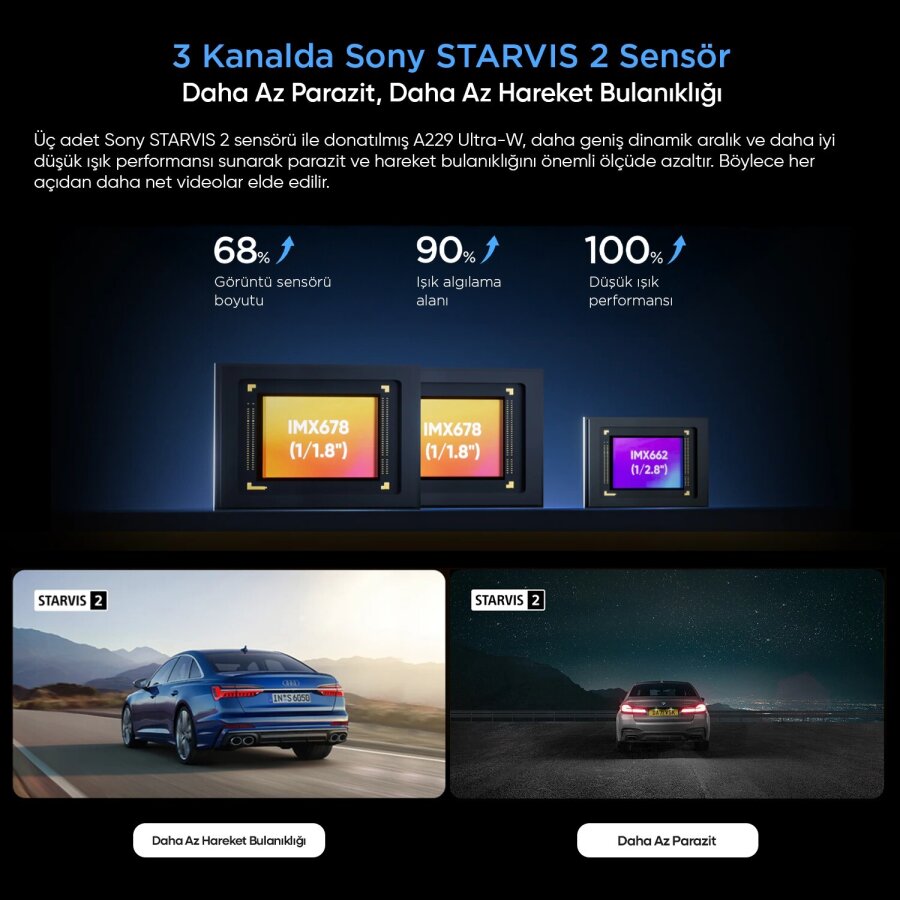 Viofo A229 Ultra 3 Kameralı Ön+İç+Arka Dış Su Geçirmez 4K+4K+1080P Sony Starvis 2 Sensörlü HDR Wi-Fi 6 GPS'li Araç Kamerası - 7