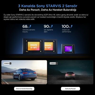 Viofo A229 Ultra 3 Kameralı Ön+İç+Arka Dış Su Geçirmez 4K+4K+1080P Sony Starvis 2 Sensörlü HDR Wi-Fi 6 GPS'li Araç Kamerası - 7