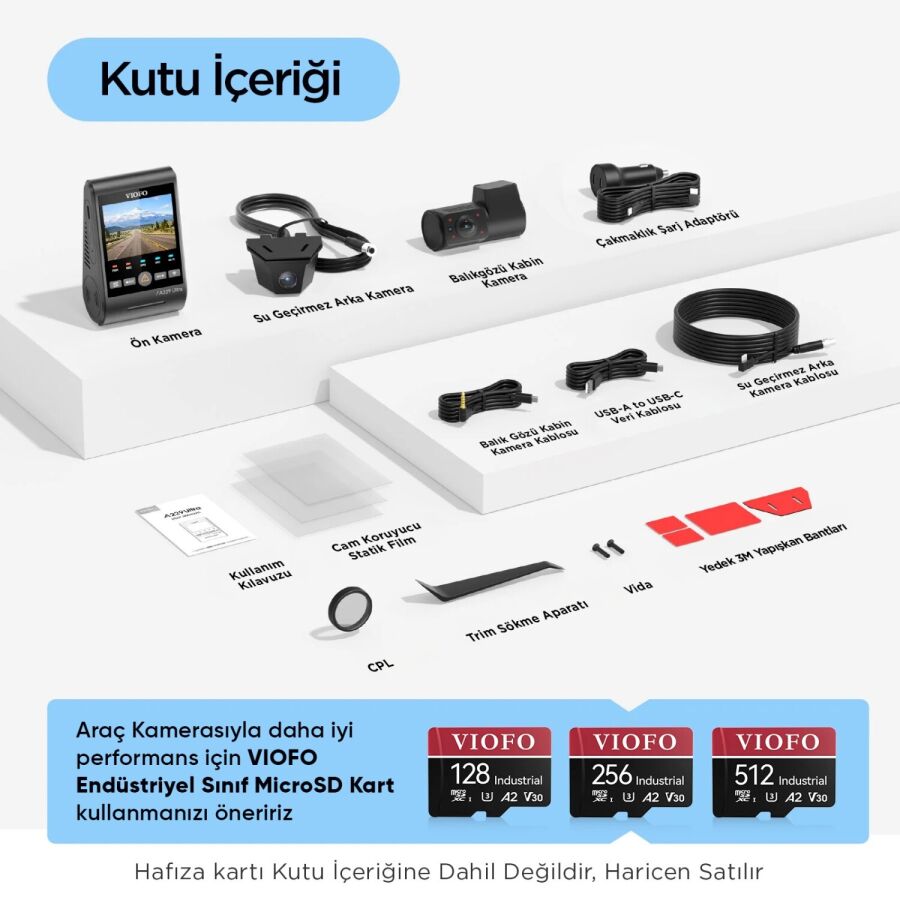 Viofo A229 Ultra 3 Kameralı Ön+İç+Arka Dış Su Geçirmez 4K+4K+1080P Sony Starvis 2 Sensörlü HDR Wi-Fi 6 GPS'li Araç Kamerası - 10