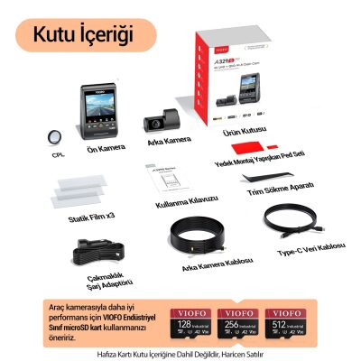 Viofo A329S 2 Kameralı Ön ve Arka 4K 60FPS+2K Wi-Fi 6 HDR Sony STARVIS 2 Sensör GPS'li SSD Destekli Araç Kamerası - 7