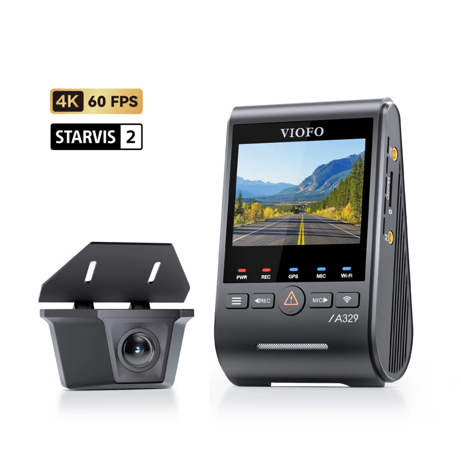 Viofo A329SW 2 Kameralı Ön ve Dış Arka Su Geçirmez 4K 60FPS+2K Sony STARVIS 2 Sensör GPS'li Araç Kamerası - 1