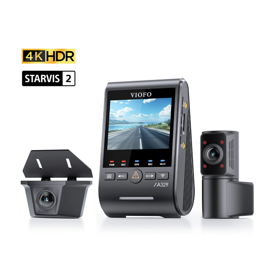 Viofo A329SW 3 Kameralı Ön+İç+Arka Dış Su Geçirmez 4K+2K+2K Sony STARVIS 2 Sensör GPS'li Araç Kamerası - 1