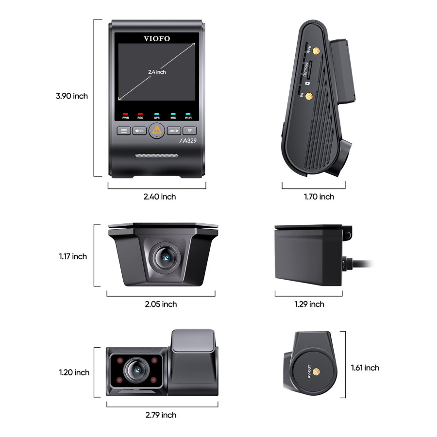 Viofo A329SW 3 Kameralı Ön+İç+Arka Dış Su Geçirmez 4K+2K+2K Sony STARVIS 2 Sensör GPS'li Araç Kamerası - 6