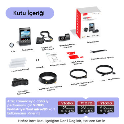 Viofo A329SW 3 Kameralı Ön+İç+Arka Dış Su Geçirmez 4K+2K+2K Sony STARVIS 2 Sensör GPS'li Araç Kamerası - 7