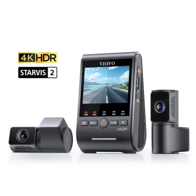 Viofo A329T 3 Kameralı Ön+Telefoto+Arka 4K+2K+2K Wi-Fi 6 HDR Sony STARVIS 2 Sensör GPS'li SSD Destekli Araç Kamerası 