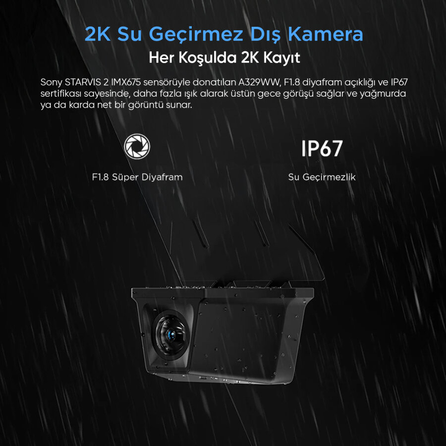 Viofo A329WW 3 Kanal 4K Ön Çift 2K IP67 Su Geçirmez Dış Kamera Sony STARVIS 2 HDR WiFi 6 GPS Kamyon Tır Araç Kamerası - 4