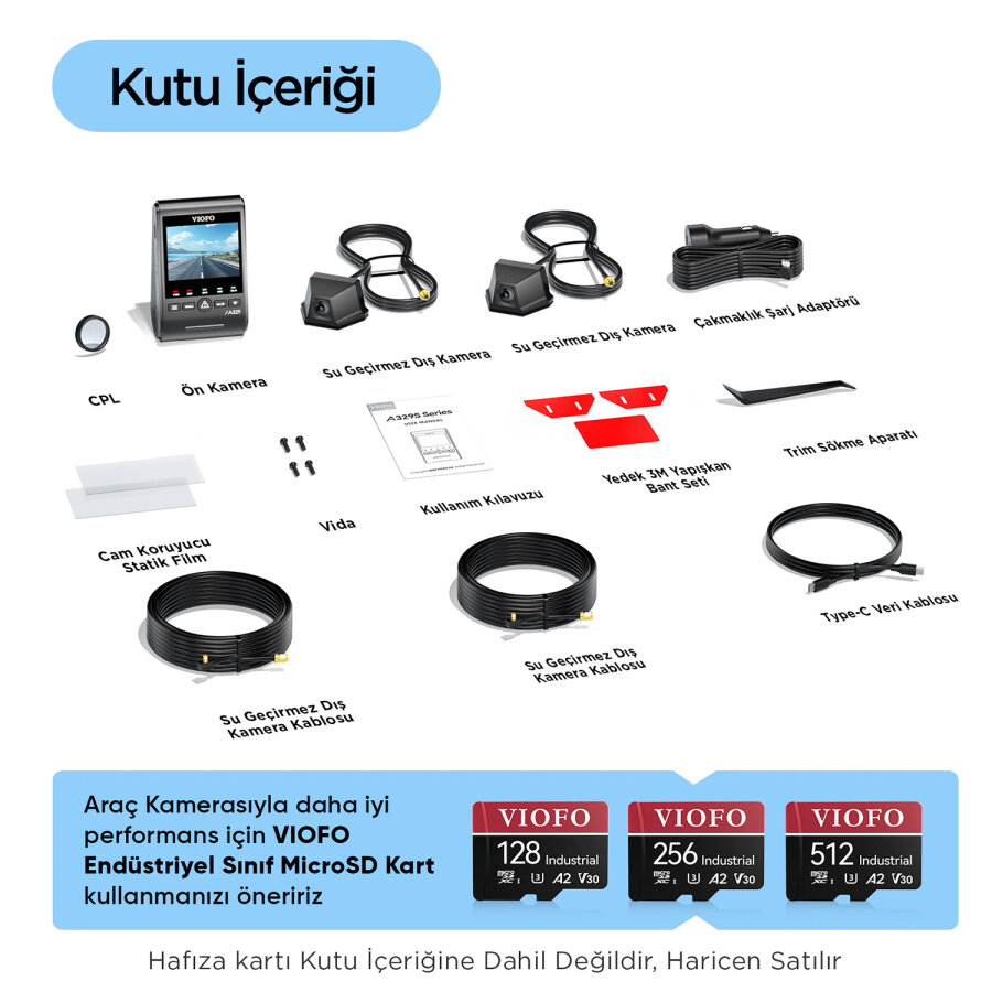 Viofo A329WW 3 Kanal 4K Ön Çift 2K IP67 Su Geçirmez Dış Kamera Sony STARVIS 2 HDR WiFi 6 GPS Kamyon Tır Araç Kamerası - 9