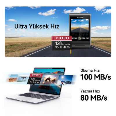 Viofo High Endurance Class 10 A2 V30 100MB/s Okuma 80MB/s Yazma Micro SD Hafıza Kartı 128GB - 7
