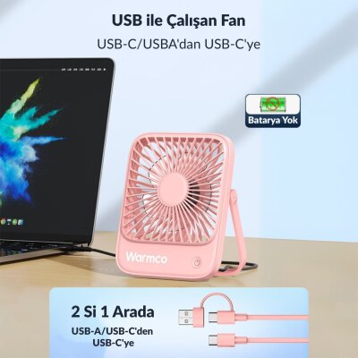 Warmco D1 Masaüstü Vantilatör USB ve Type-C Bağlantılı Taşınabilir Ultra İnce Soğutucu Fan Beyaz - 4