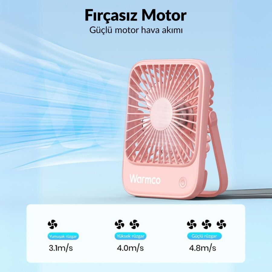 Warmco D1 Masaüstü Vantilatör USB ve Type-C Bağlantılı Taşınabilir Ultra İnce Soğutucu Fan Beyaz - 5