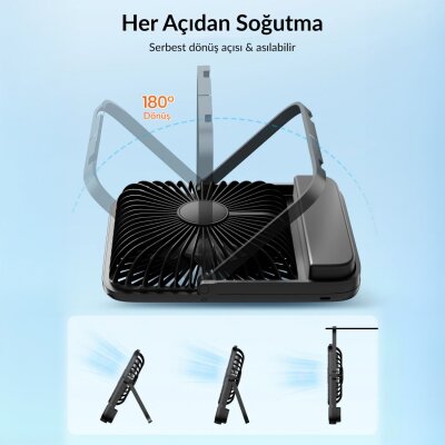 Warmco D1 Masaüstü Vantilatör USB ve Type-C Bağlantılı Taşınabilir Ultra İnce Soğutucu Fan Siyah - 5