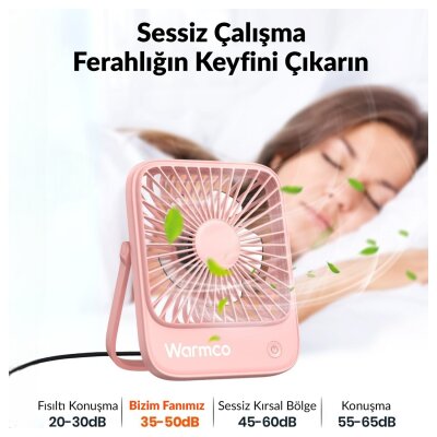 Warmco D1 Masaüstü Vantilatör USB ve Type-C Bağlantılı Taşınabilir Ultra İnce Soğutucu Fan Siyah - 6