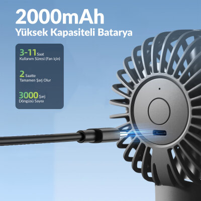 Warmco K31 Su Püskürtmeli Şarjlı El Vantilatörü Taşınabilir Masaüstü Standlı 3 Kademeli Serinletici Mini Soğutucu Fan Pembe - 2