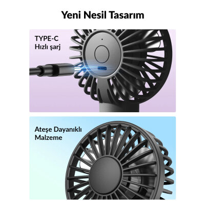 Warmco K31 Su Püskürtmeli Şarjlı El Vantilatörü Taşınabilir Masaüstü Standlı 3 Kademeli Serinletici Mini Soğutucu Fan Pembe - 6