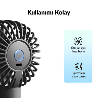 Warmco K31 Su Püskürtmeli Şarjlı El Vantilatörü Taşınabilir Masaüstü Standlı 3 Kademeli Serinletici Mini Soğutucu Fan Pembe - 7