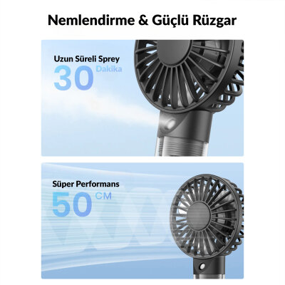 Warmco K31 Su Püskürtmeli Şarjlı El Vantilatörü Taşınabilir Masaüstü Standlı 3 Kademeli Serinletici Mini Soğutucu Fan Siyah - 5