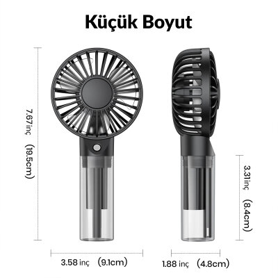 Warmco K31 Su Püskürtmeli Şarjlı El Vantilatörü Taşınabilir Masaüstü Standlı 3 Kademeli Serinletici Mini Soğutucu Fan Siyah - 9
