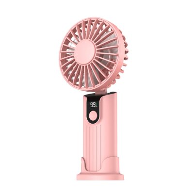Warmco K38 Ekranlı 4 Kademeli El Vantilatörü 2400mAh Şarjlı Taşınabilir Katlanabilir Standlı Boyun Askılı Soğutucu Fan Pembe