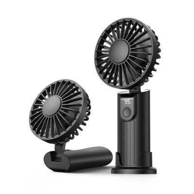 Warmco K38 Ekranlı 4 Kademeli El Vantilatörü 5000mAh Şarjlı Taşınabilir Katlanabilir Standlı Boyun Askılı Soğutucu Fan Siyah - 8