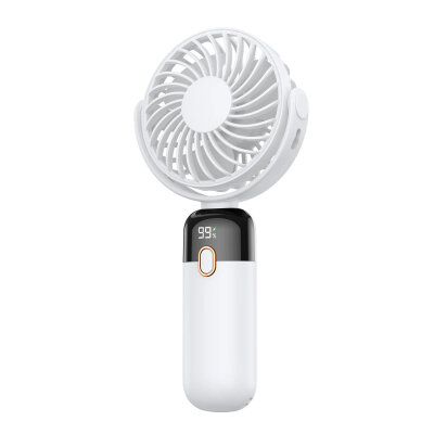 Warmco K70 Taşınabilir Şarjlı El Vantilatörü 2400mAh 360° Döner Başlıklı ve Standlı Dijital Ekranlı Soğutucu Fan Beyaz