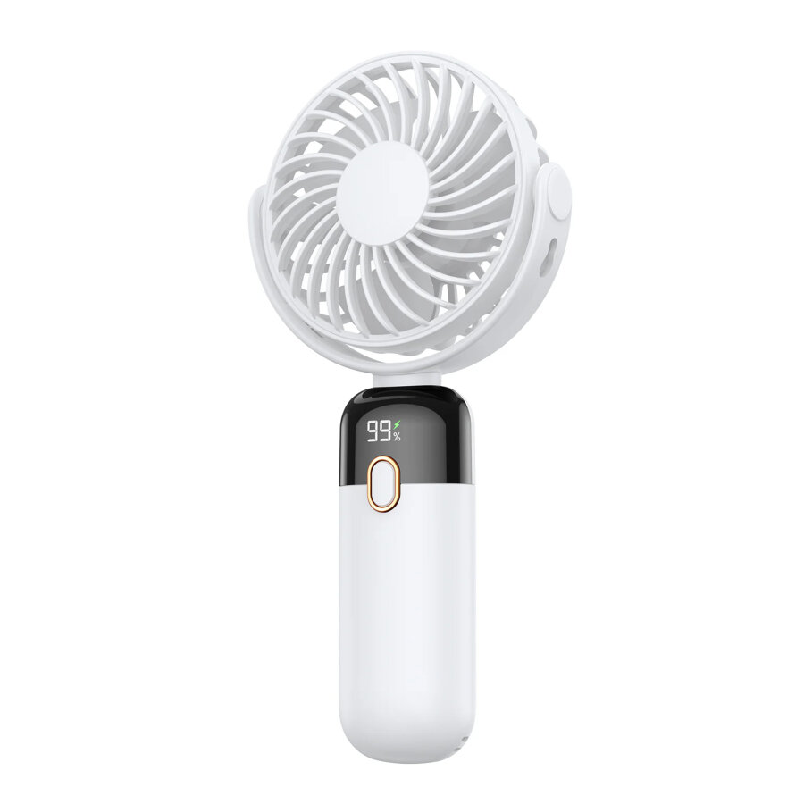 Warmco K70 Taşınabilir Şarjlı El Vantilatörü 2400mAh 360° Döner Başlıklı ve Standlı Dijital Ekranlı Soğutucu Fan Beyaz - 1