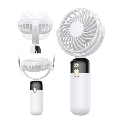 Warmco K70 Taşınabilir Şarjlı El Vantilatörü 2400mAh 360° Döner Başlıklı ve Standlı Dijital Ekranlı Soğutucu Fan Beyaz - 2