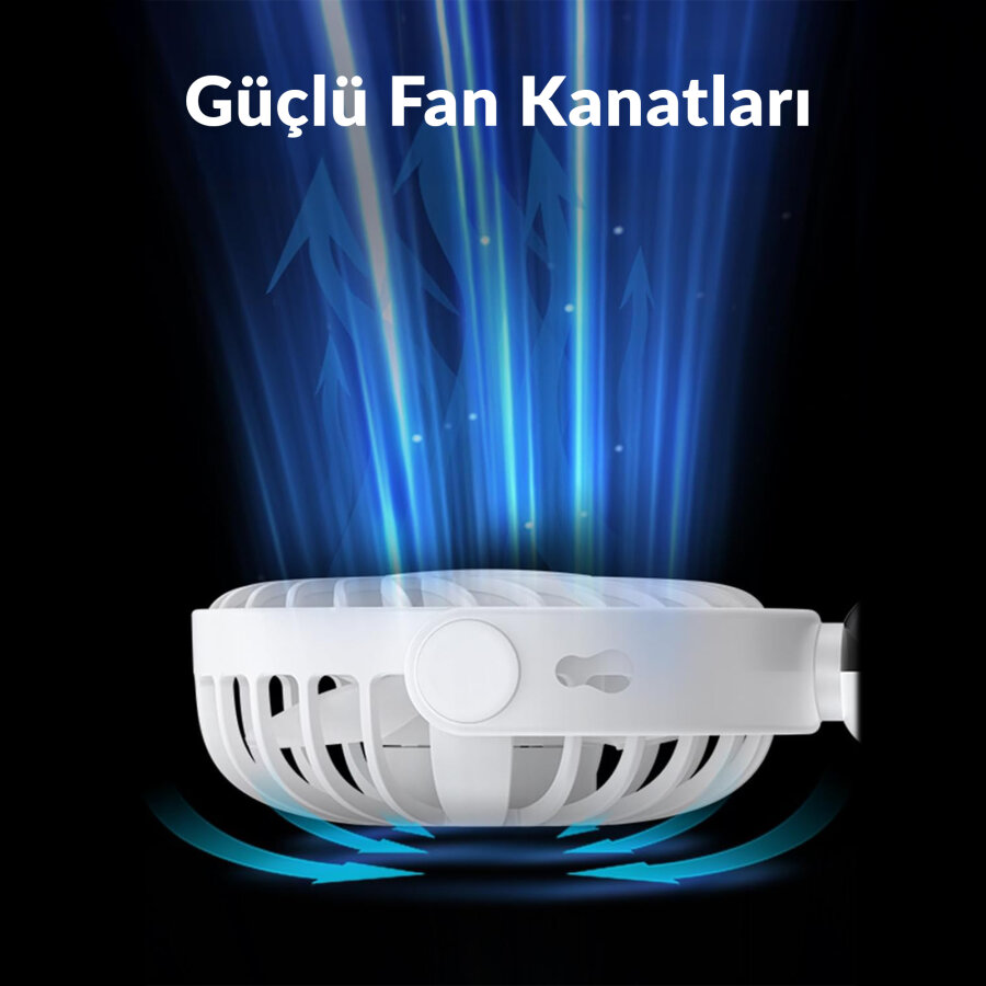 Warmco K70 Taşınabilir Şarjlı El Vantilatörü 2400mAh 360° Döner Başlıklı ve Standlı Dijital Ekranlı Soğutucu Fan Beyaz - 4