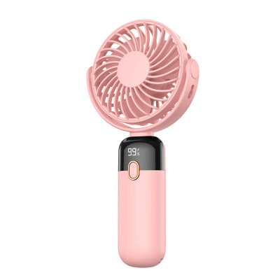 Warmco K70 Taşınabilir Şarjlı El Vantilatörü 2400mAh 360° Döner Başlıklı ve Standlı Dijital Ekranlı Soğutucu Fan Pembe