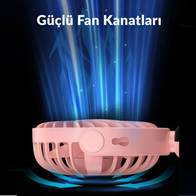 Warmco K70 Taşınabilir Şarjlı El Vantilatörü 2400mAh 360° Döner Başlıklı ve Standlı Dijital Ekranlı Soğutucu Fan Pembe - 5