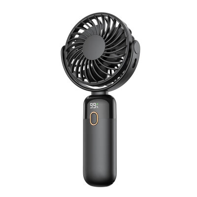 Warmco K70 Taşınabilir Şarjlı El Vantilatörü 2400mAh 360° Döner Başlıklı ve Standlı Dijital Ekranlı Soğutucu Fan Siyah